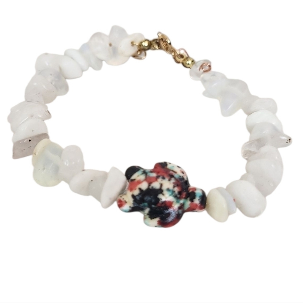 Colorful 3D Sea Turtle Beads  Turquoise Opalite Quartz Bracelet